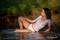 Katie gets wet in the river