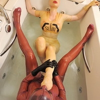 Black Angelica & Latex Lucy in bath