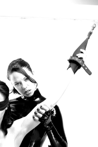 Naked chick is tied, by her master