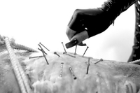 Naked chick is tied, by her master