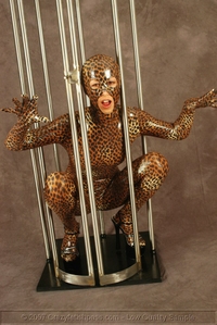Spandex leo girl caught in a cage