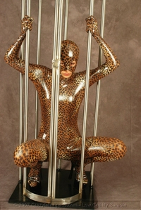 Spandex leo girl caught in a cage